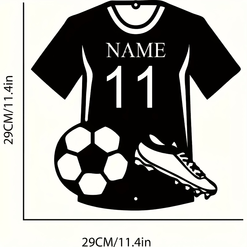 TEMU Customized Football Jersey Number Wall Art - Personalized Metal Soccer Fan Decor With Soccer Ball & Cleat Design, Wall-mounted Indoor/outdoor