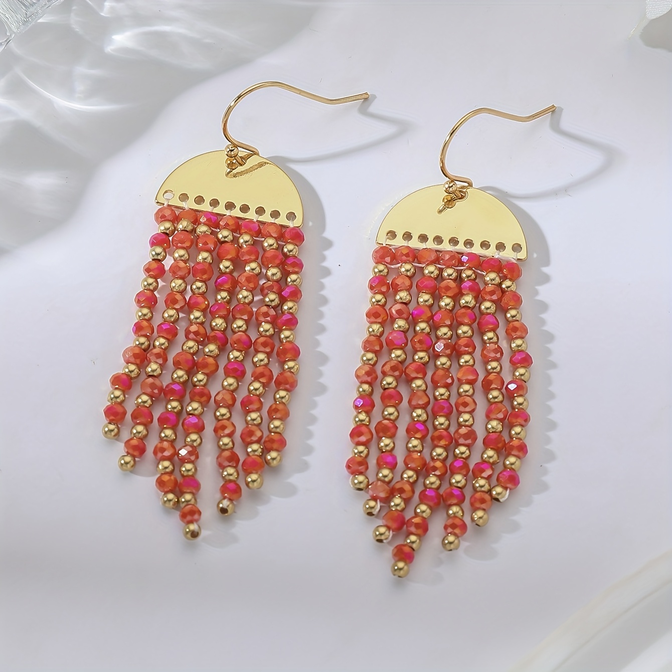Bohemian Style Long Dangle Earrings Ethnic Beaded Drop Gift for Mom BFF