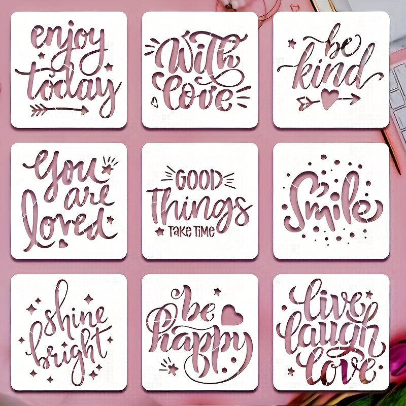 Image of A Set Of 9 -shaped Art Craft Stencils - Reusable Painting Templates Suitable For Valentine's Day, For Crafts On Fabric, Canvas, Walls, Furniture, And Home Decor