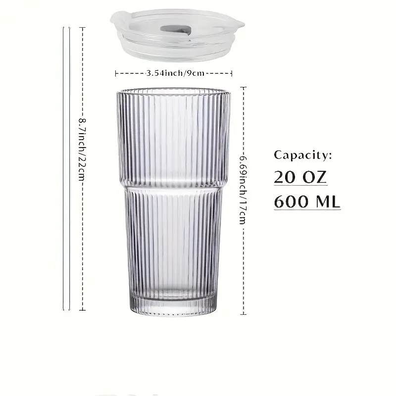 2pcs 600ml 20oz large striped glass with lid reusable suitable for cold drinks juice and coffee ideal for home office and holiday mothers day and easter gifts Product details 5