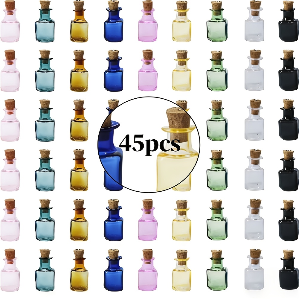 TEMU 45pcs Tiny Spell Jars, Colored Mini Glass Cork Bottles Decorative Square Cute Wishing 45pcs Bottles Little Glass Vials With Corks Stoppers For