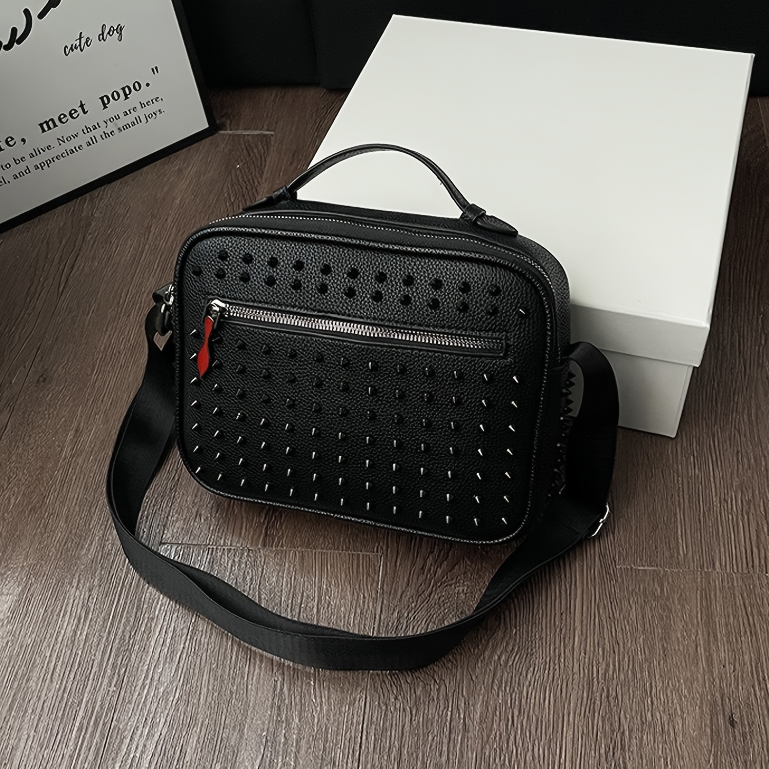 TEMU Punk-style Crossbody Bag For Men Stylish Men's Sling Bag Large Capacity Shoulder Bag, Multiple Pockets & Zipper Closure For Travel, School &