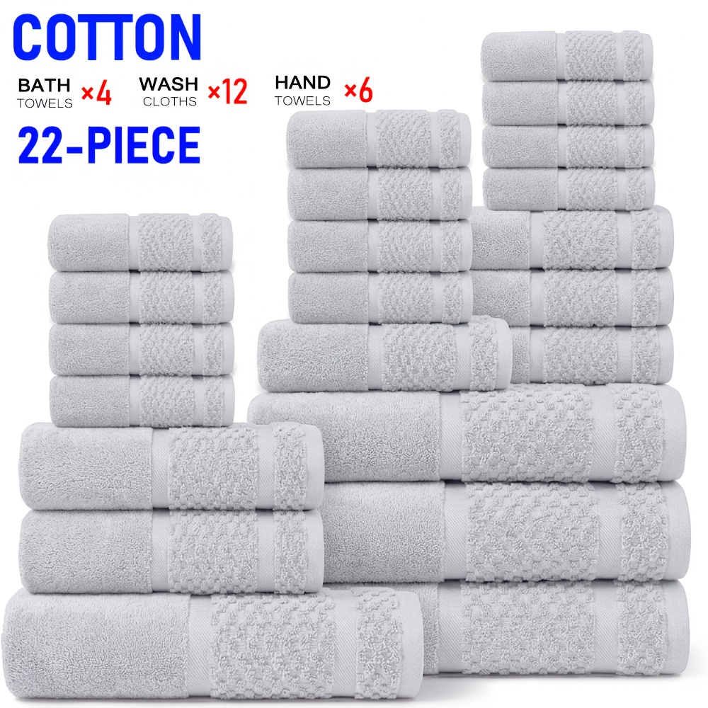 TEMU 22/16pcs Cotton Bathroom Towels Set, Solid Towel, Optional, Soft And Comfortable, Absorbent, Family Set, Suitable For Travel, Bathroom, Fitness,