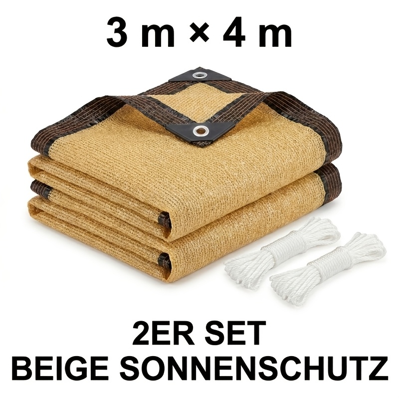 Image of 2pcs Beige Breathable Sun Shade Net, Airflow , Outdoor Spa Pool Sunshade, Pet Outdoor Enclosure Top Cover, Plant Winter Protection, + Free Hanging Ropes Included
