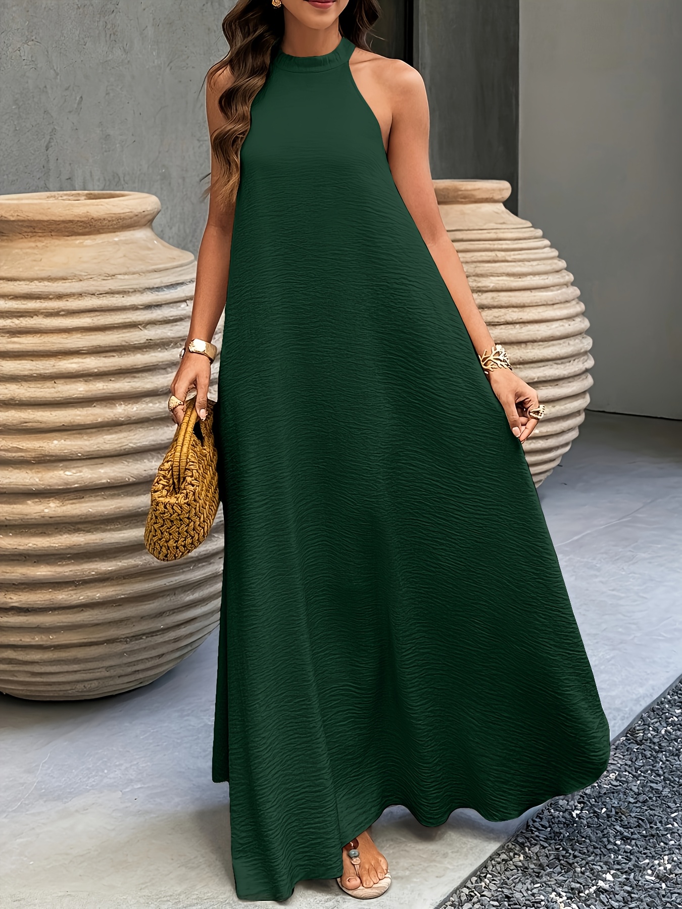   bohemian style dress   ribbed neckline suitable for spring summer beach dress womens long summer dress clothing