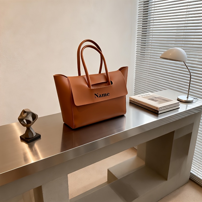 TEMU Women's Custom Name Large Capacity Tote Bag, Vintage Professional Commuter Shoulder Bag, High-quality Versatile Handbag, Bag