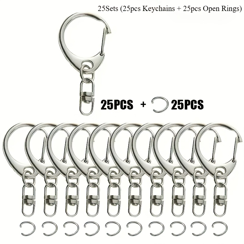 TEMU 25 Sets (25 porte-clés et 25 anneaux de fixation) Fermoirs mousquetons de D avec anneaux de clés, clips de porte-clés, crochets rotatifs,