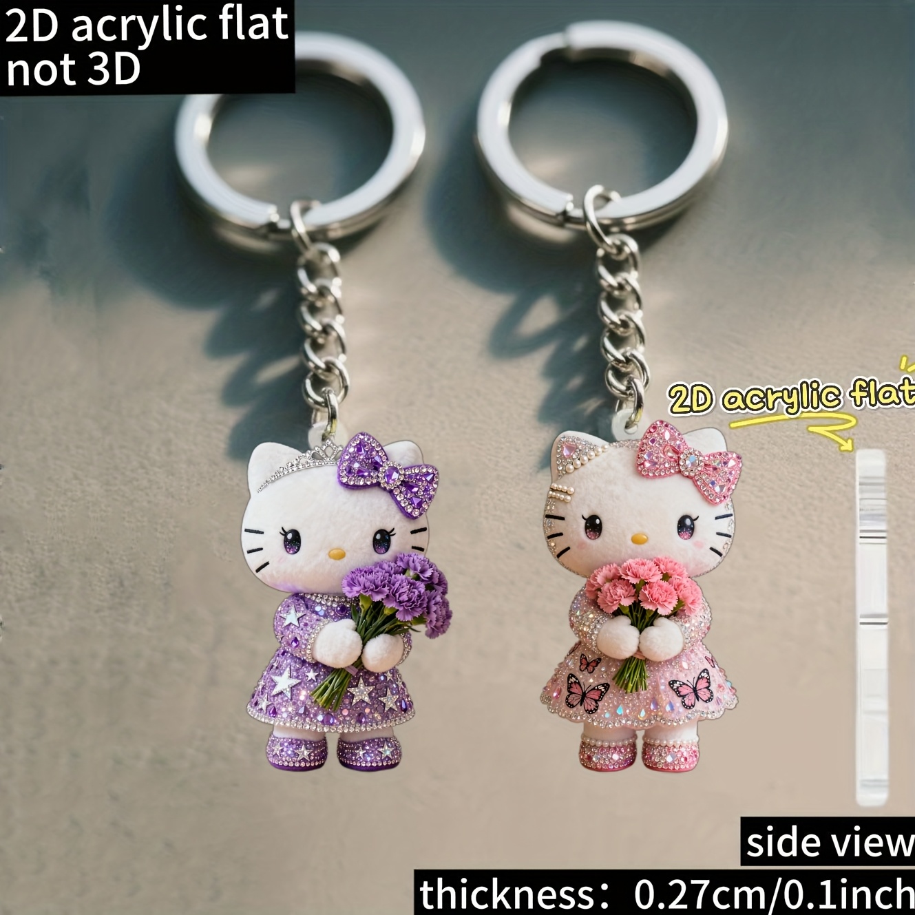 E-shop [2D Flat] [2D Flat] [2D Flat] 2 Stück, Neuer Valentinstag, CP Style, 2D Acryl Flachmaterial Schlüsselanhänger, Niedliches Hello Kitty mit