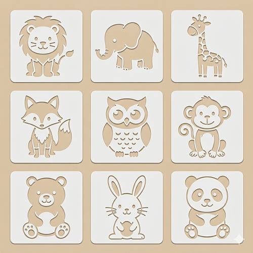 9pcs set of cute animal drawing stencils 10cm washable cognitive drawing tools suitable for paper fabric wood and multi scene