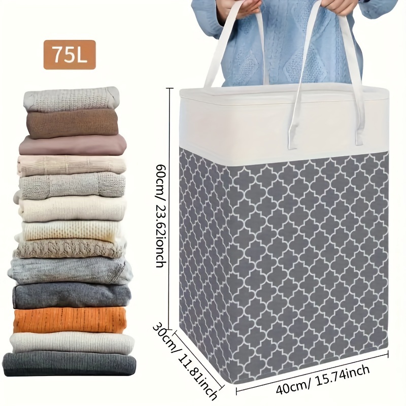 

Spacious Grey Clover Canvas Laundry Hamper - Collapsible, Portable With Handles For Bedroom, Dorm & More, Laundry Baskets