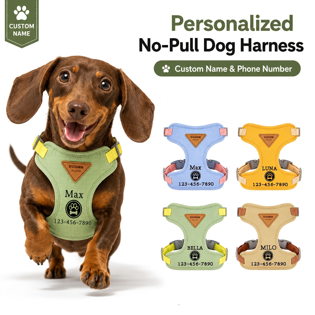 Pet Anti-Pull Harness with Personalized Name and Phone Number