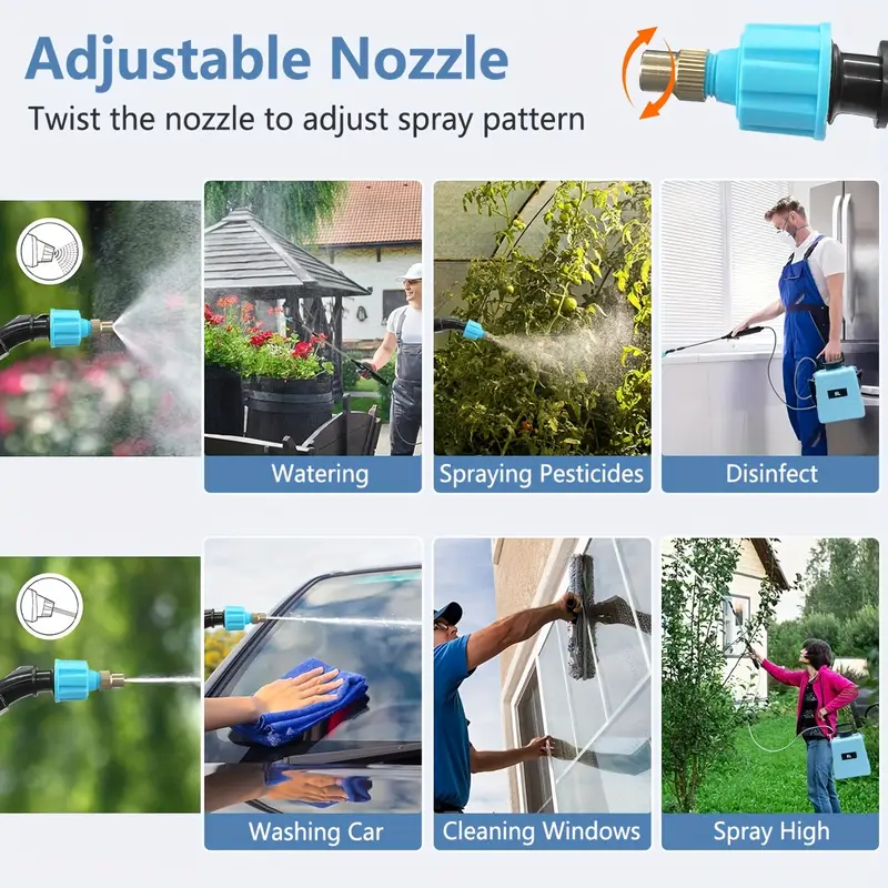 1 32 2 11 gallon usb rechargeable sprayer shoulder strap electric spray bottle with adjustable nozzles portable electric watering can 1500mah battery spray nozzles adjustable strap blue suitable for garden agriculture watering fertilizing details 9