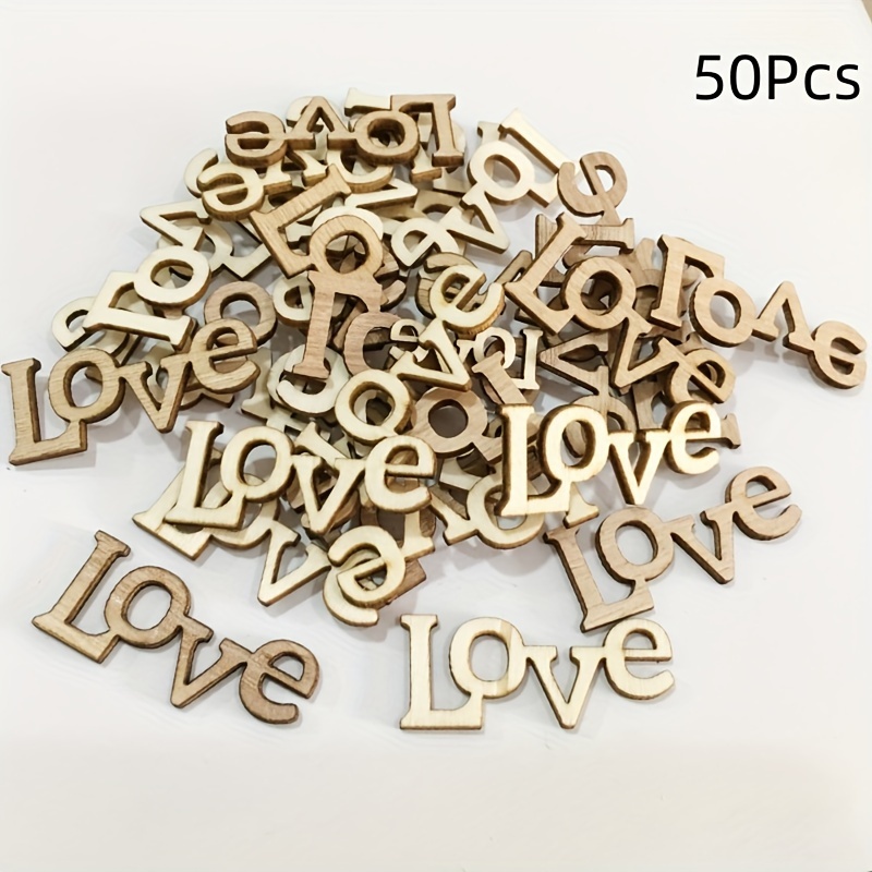 

50pcs Classic Wooden Love Cutouts, Hollow-out Design For Diy Crafts, Hand-painted Home Decor, Valentine's Day & Holiday Ornaments, No Electricity Needed, Decorations For Home