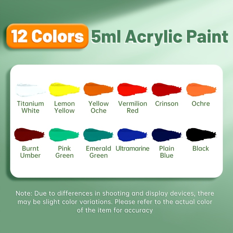 Set of Acrylic Paints Available in 12, 18, Or 24 Colors, Each 5Ml/0.17Oz. These Waterproof, Portable Art Supplies Feature Rich Pigments Suitable for Crafts, Drawing, Painting on Canvas, Rocks, Wood, Walls, And Ceramics