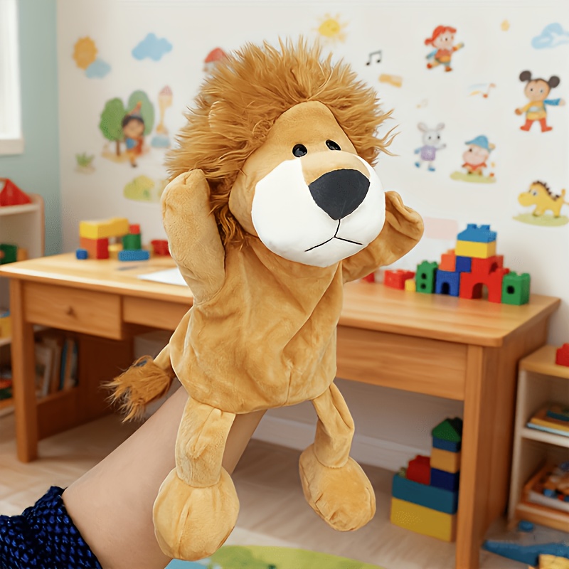 Image of Cute Lion Hand Puppet Plush Toy Adorable Stuffed Animal Toy Use Ventriloquism Put On Performance Increase Interaction Home Decoration Holiday Present Birthday Gift
