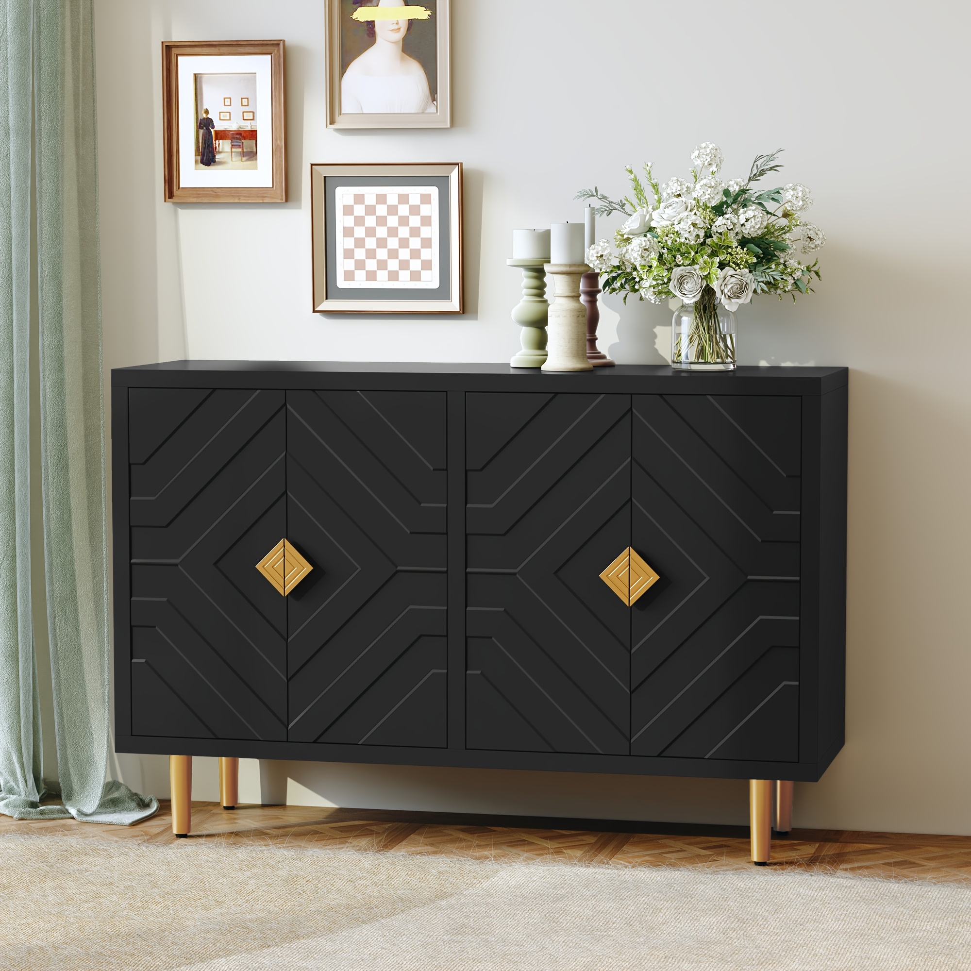 Image of 47'' Sideboard Buffet Cabinet, Cabinet, Wood Buffet Cabinet, Media Cabinet With , Accent Cabinet For Entryway, Living Room, Dining Room