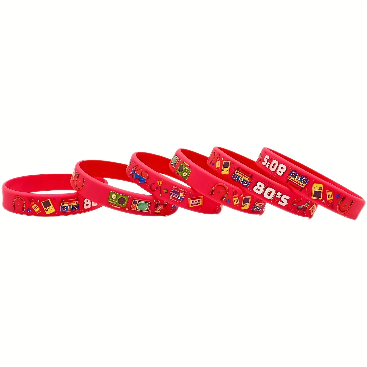 80pcs 1980s Themed Silicone Bracelets Set