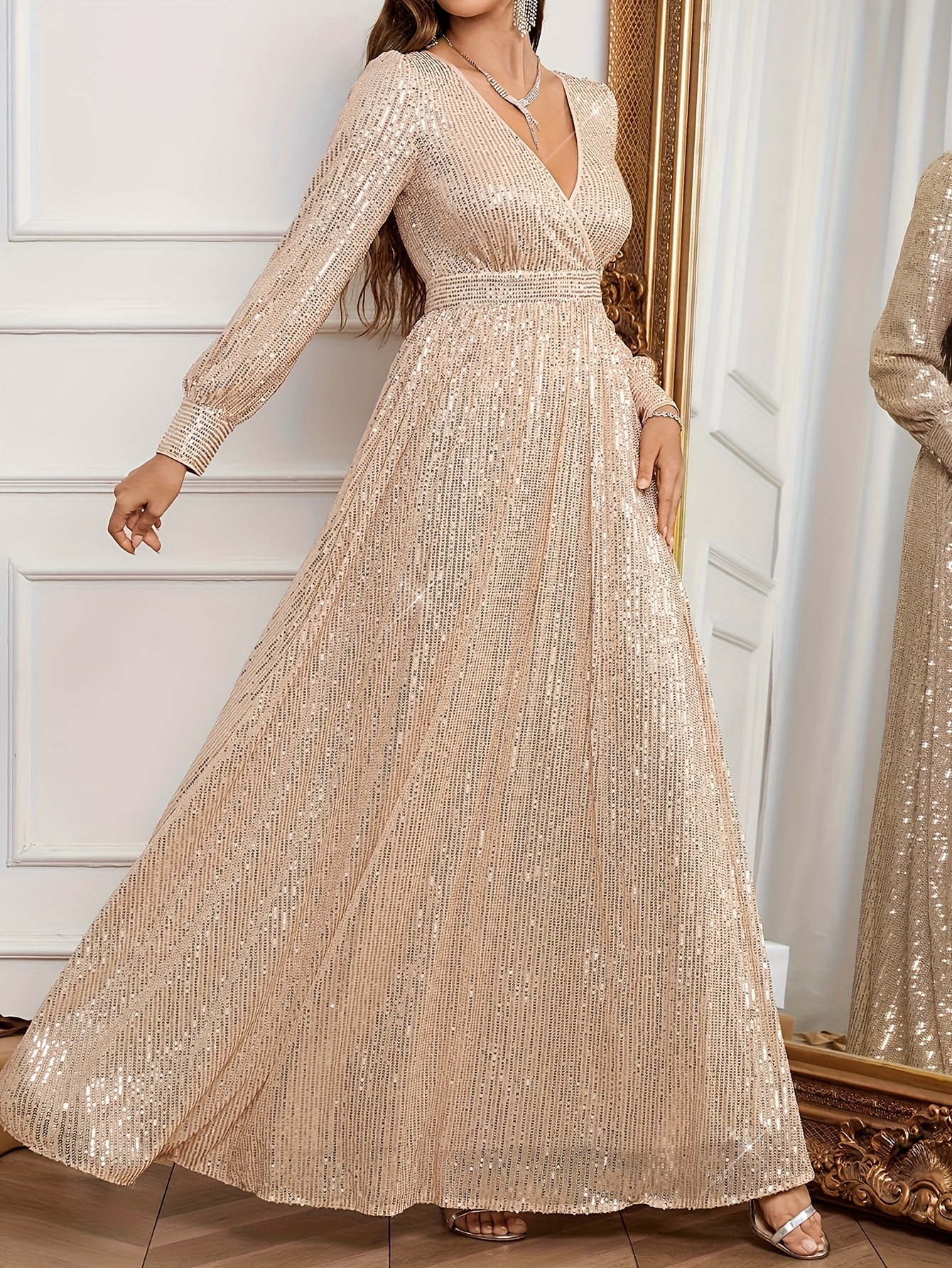 new sequin womens long sleeve maxi dress gorgeous elegant - Temu