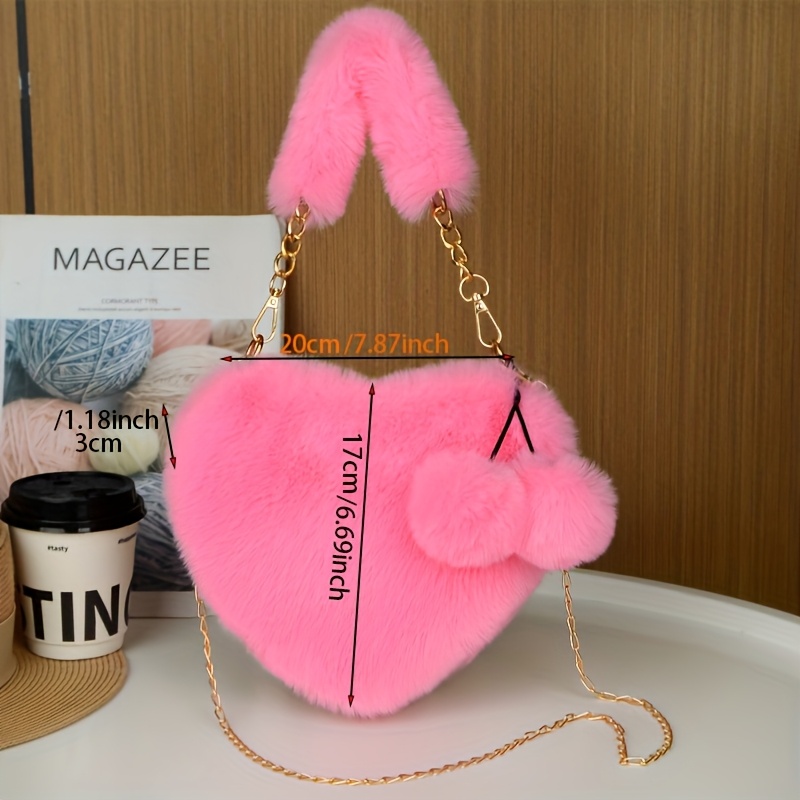 Bolsa de Ombro de Pelúcia Versátil com Coração 4