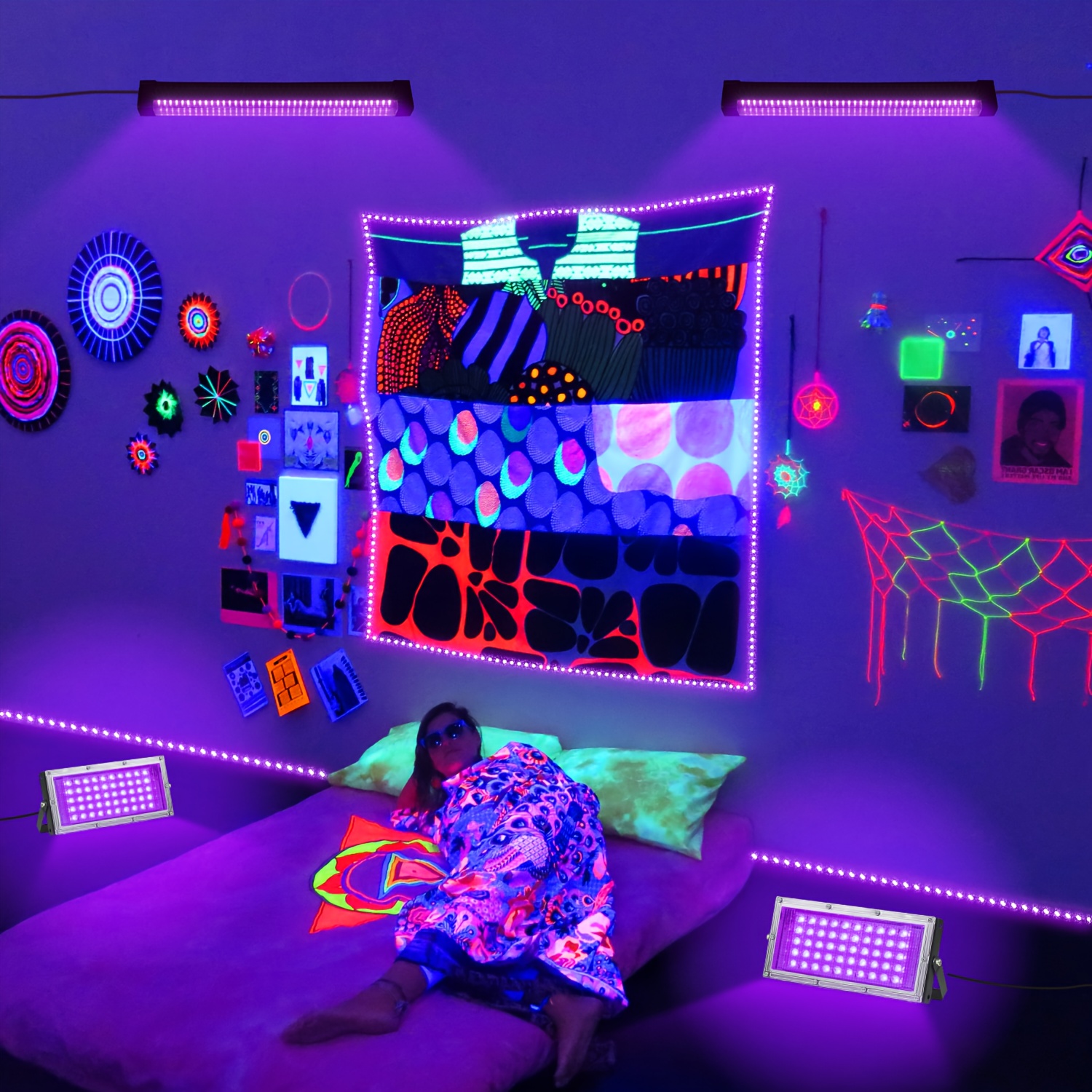 valentines day package contains 1pack50leds 4pack 250cm 2pack42cmusb black light fixtures for use   suitable for glow parties christmas halloween body painting birthday parties room decorations cabinets fluorescent paintings and fluorescent tapestries Product details 0