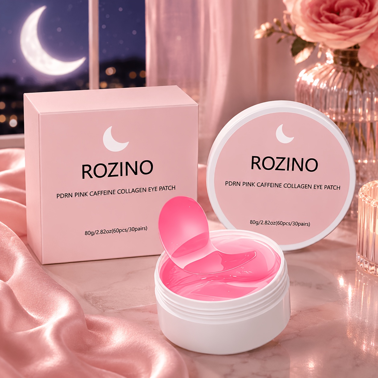   60 piezas/30   de parches oculares de colágeno con   y   rosa, almohadillas de gel hidratantes para el   de ojos para un    ,   de hidratación, comodidad  ,   del área de   para ojos con   cansado