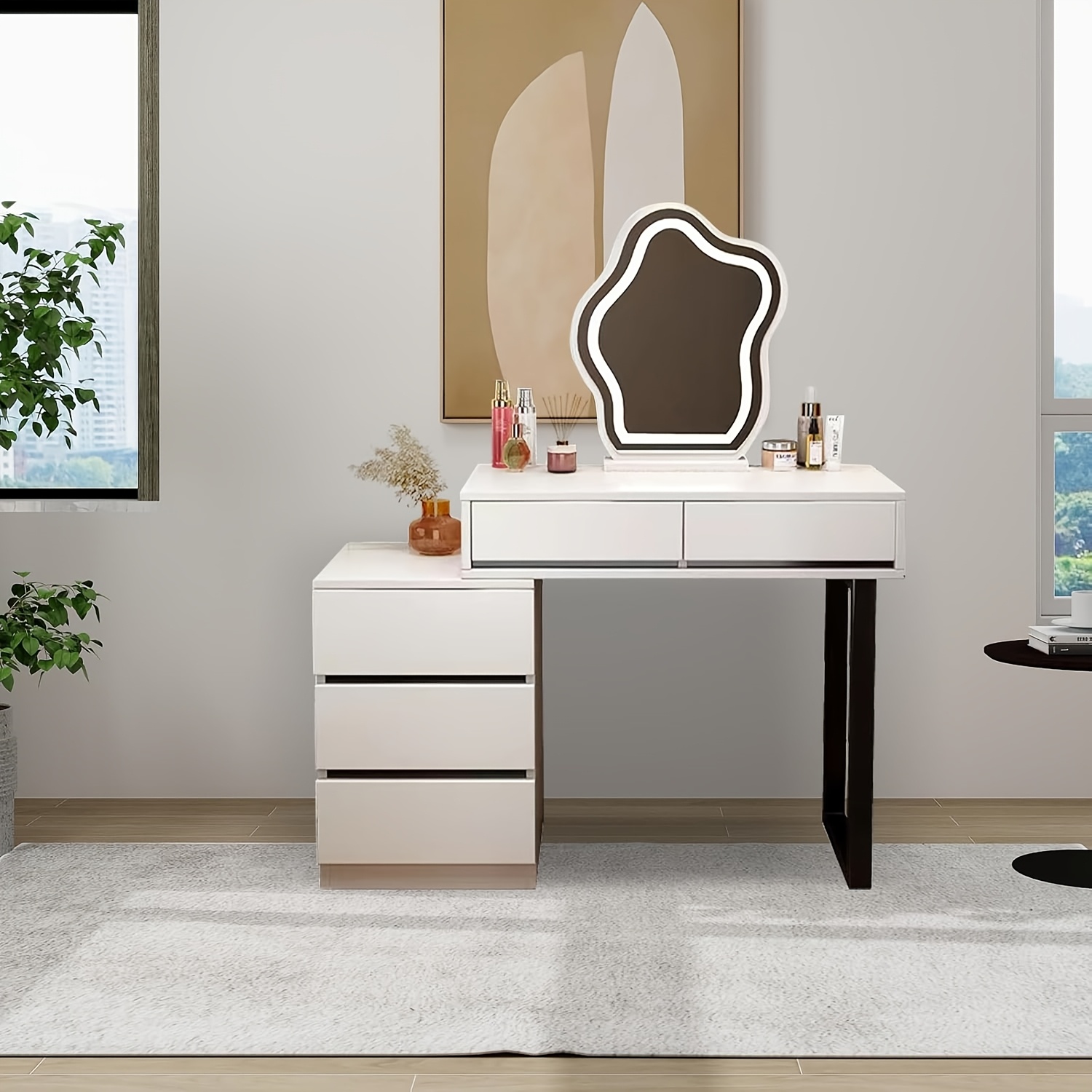 Dressing Table, Bedroom Vanity With Mirror And 5 Drawers, Suitable For Bedrooms, Walk-in Closets, And Living Rooms, White