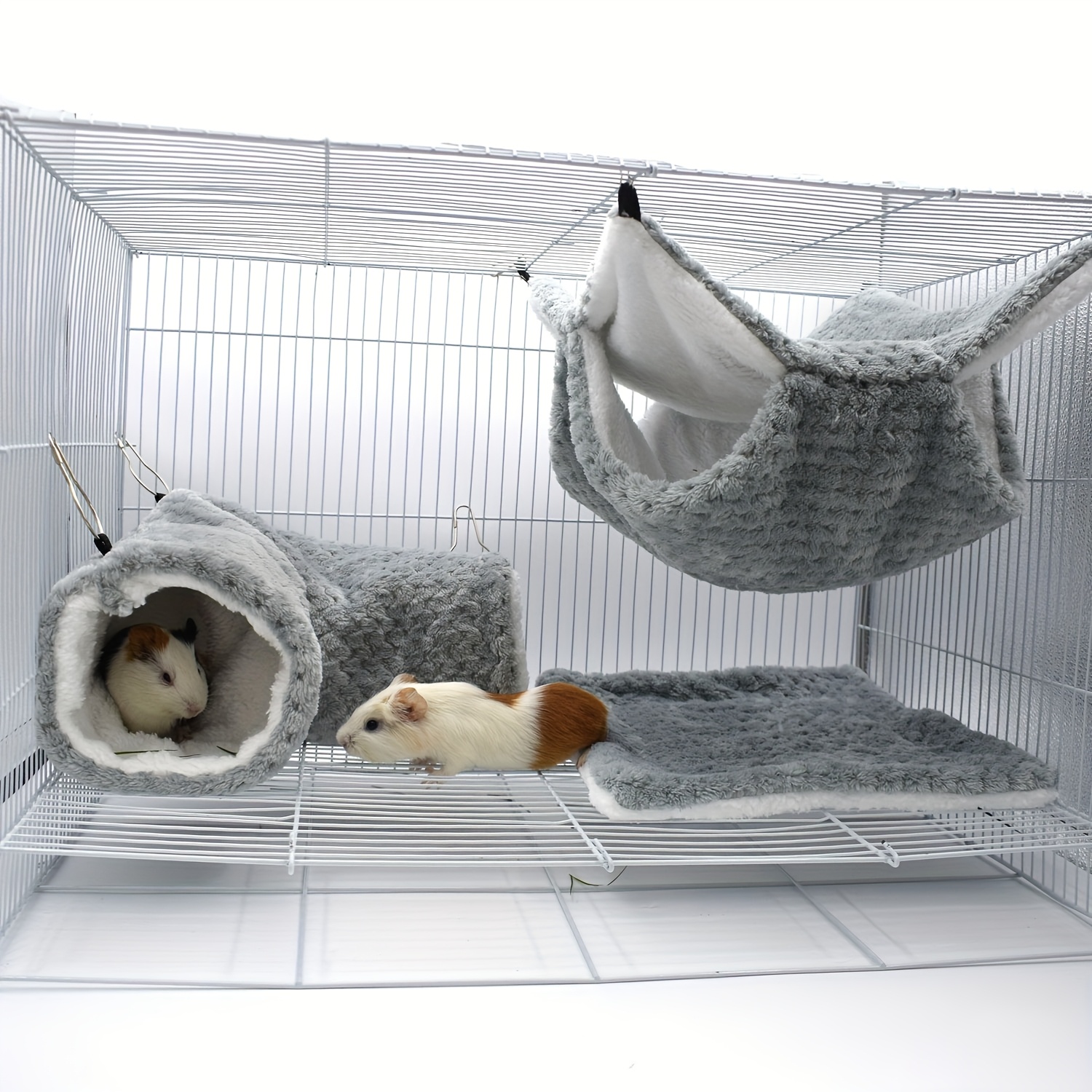 E-shop Honey Badger Meerschweinchen-Zubehör 3-teiliges Set: Kausicherer Tunnel + Hängematten + Weiche Kissen für alle Jahreszeiten