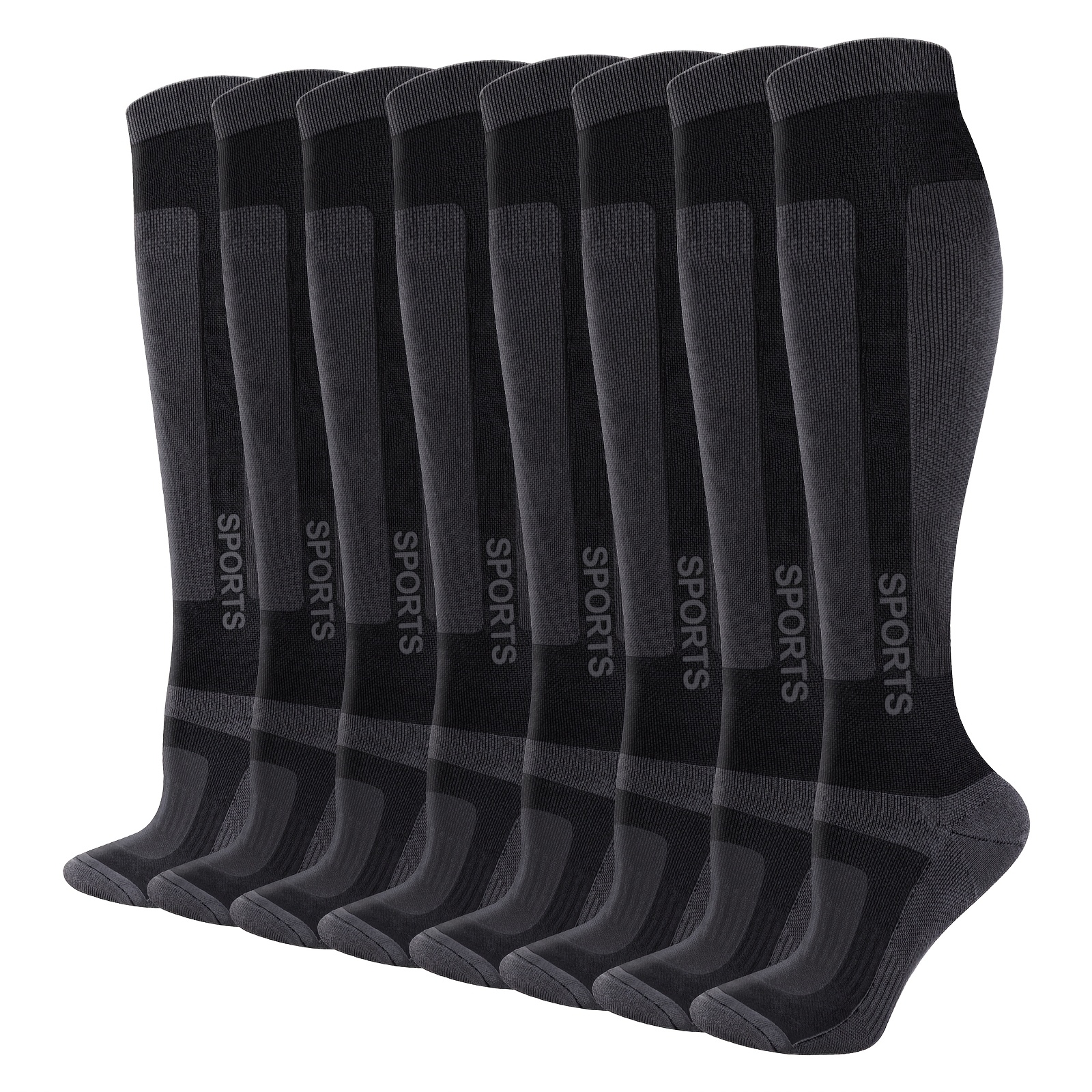 Image of 4 Pairs Men's Compression Socks Circulation High Stockings For Running Hiking Climbing Cycling Over-the-calf Socks Black White