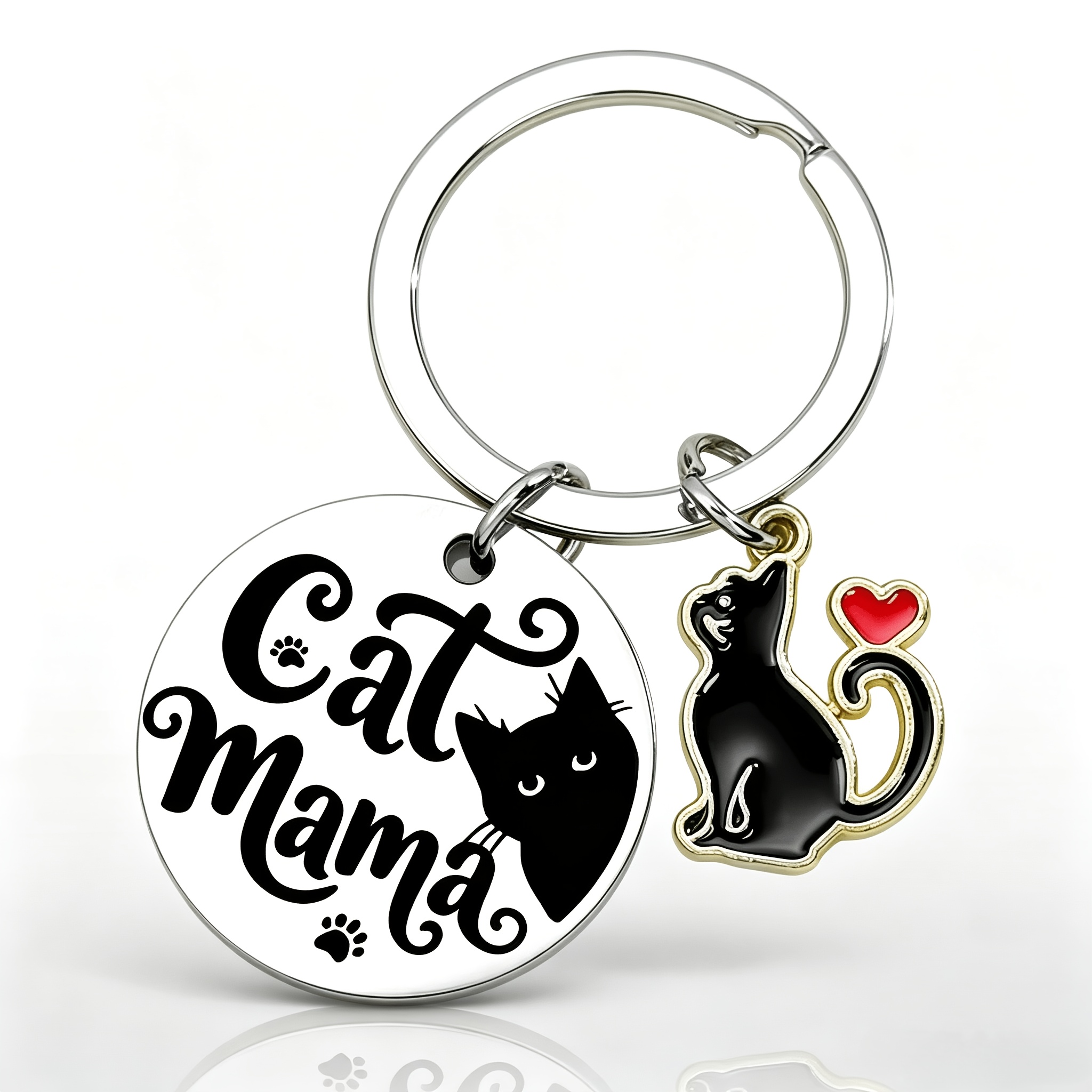 TEMU ["Llavero de Metal] Llavero con Dije de | Negro para Gato, Grabado "Para de Gato", Acero Inoxidable 201, Regalo Ideal para Madres de Gatos y