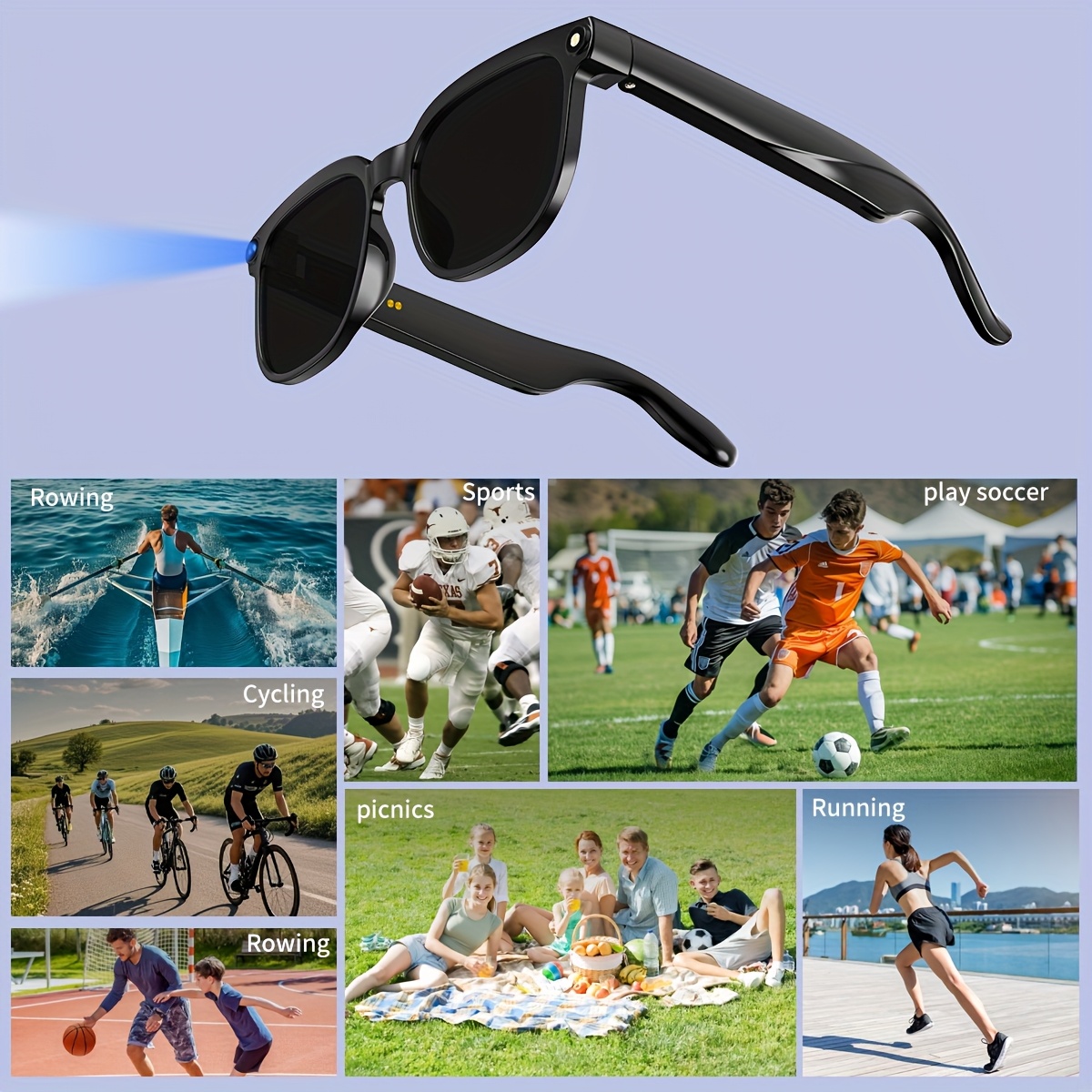 Smart Glasses with Camera, Ai Smart Glasses with Real-Time Translation /Object Recognition, Smart Camera Glasses with 8MP Recording, Support ChatGPT/Doubao AI Assistant, Bluetooth/WiFi High-speed Transfer, TR90 Material/290mAh Long Battery Life, HD