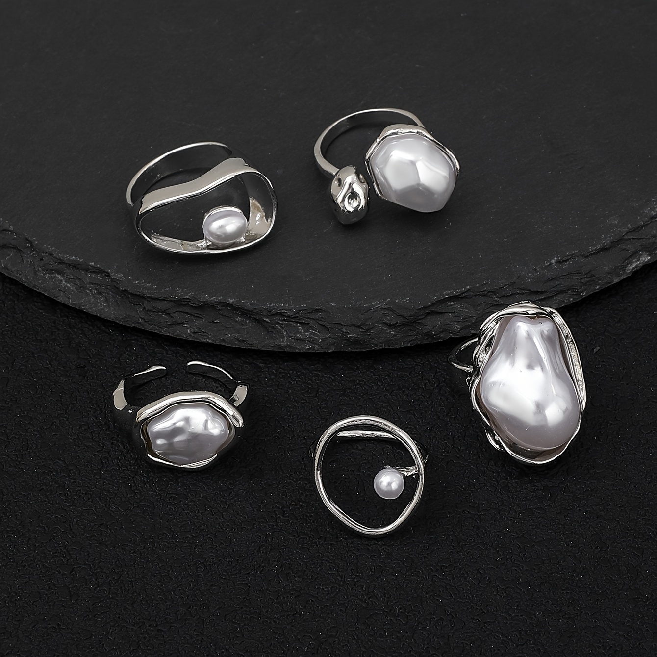 5pcs Vintage Imitation Pearl Inlaid Ring Set