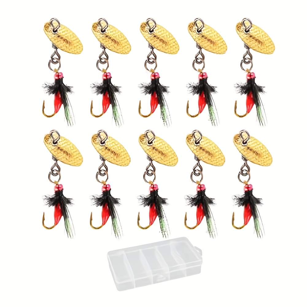 TEMU Upgraded Micro Material Lure Fly Bait, Creek Golo Non , Brass Fishing Bait, 5-grid Transparent Lure Box