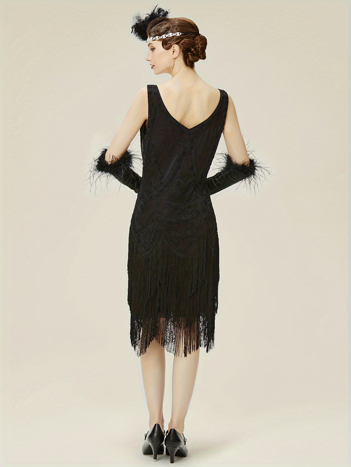 1920s black dress Vintage 1920s/ 30s Black Silk Velvet Zig-Zag Capelet Collar Dress, Deep V, B40