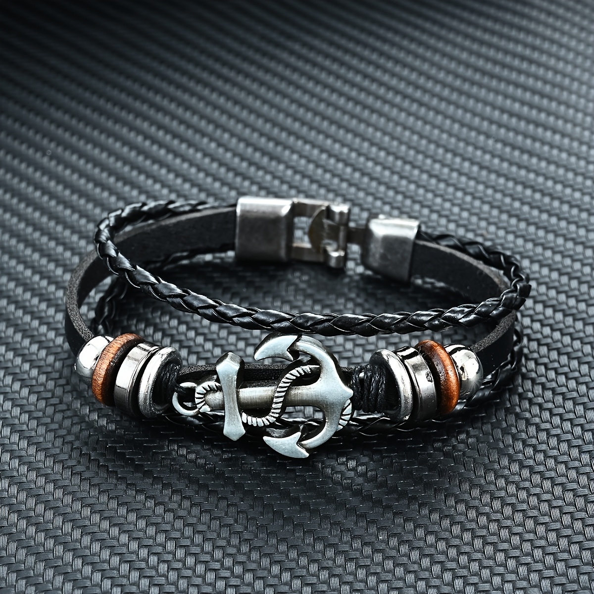 TEMU 1pc Retro Distressed Anchor Woven Bracelet, Dual-color Adjustable Chain, Street Trendy Nautical Style Fashion Accessory, Unisex