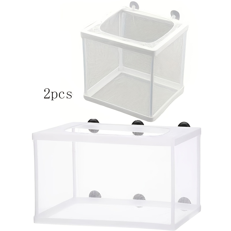 TEMU Set Of 2 Fish Tank Breeding Nets Designed For Isolating And Hatching Fish Fry, Featuring A Plastic Frame And Suction Cup For Secure Placement In