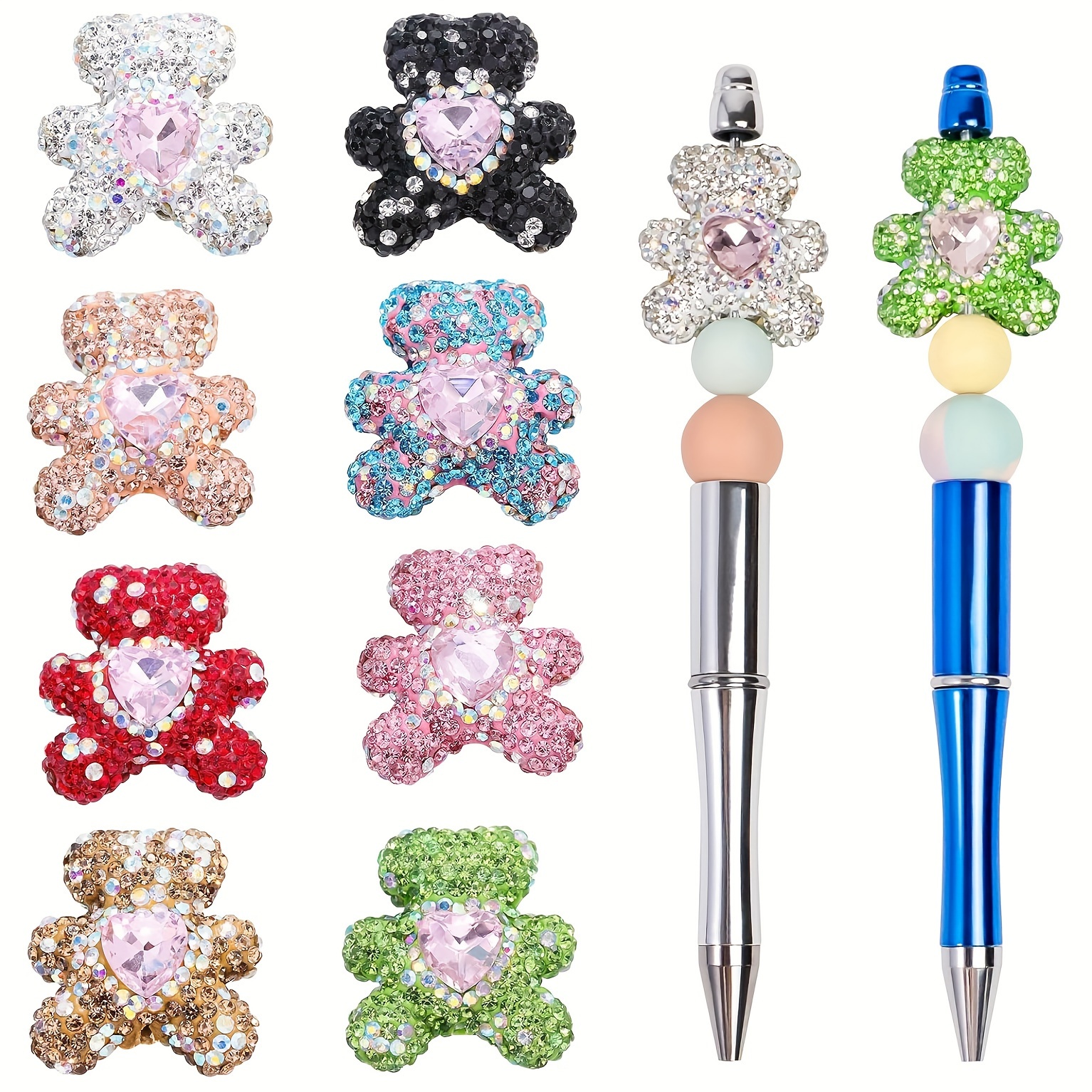 

4pcs Bear-shaped Rhinestone For Pens, Synthetic For Beadable Pens, Keychains, Jewelry, And -