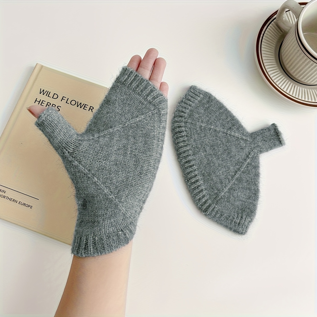 TEMU 1 Par Guantes Versátiles de Color Sólido Semi-Dedos para Mujer, Guantes Gruesos y Cálidos con Dedos Abiertos, Pantalla Táctil, para , Protector