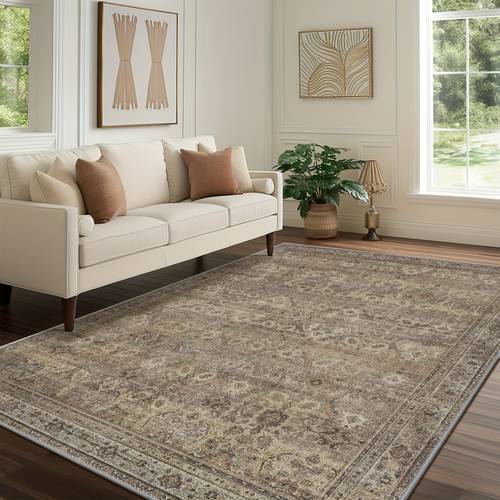 machine washable vintage distressed floral striped area mat lightweight low pile 100 polyester non slip backing with grippers for bedroom living room sage washable area mat