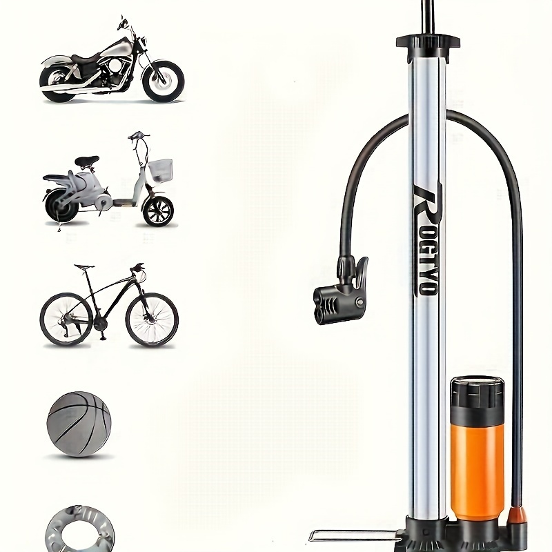 

1pc Stainless Steel Manual Floor Pump, High-pressure Bike And Car Tire Inflator, With Pressure Gauge And Needle, For Motorcycles, Bicycles, Balls, Home Use - Universal Air Pump