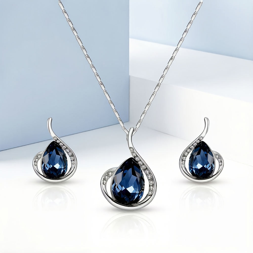 TEMU Ensemble 2 pièces collier et boucles d'oreilles en de cristal pour femmes, bijoux polyvalents avec pendentif chaîne clavicule en strass, cadeau
