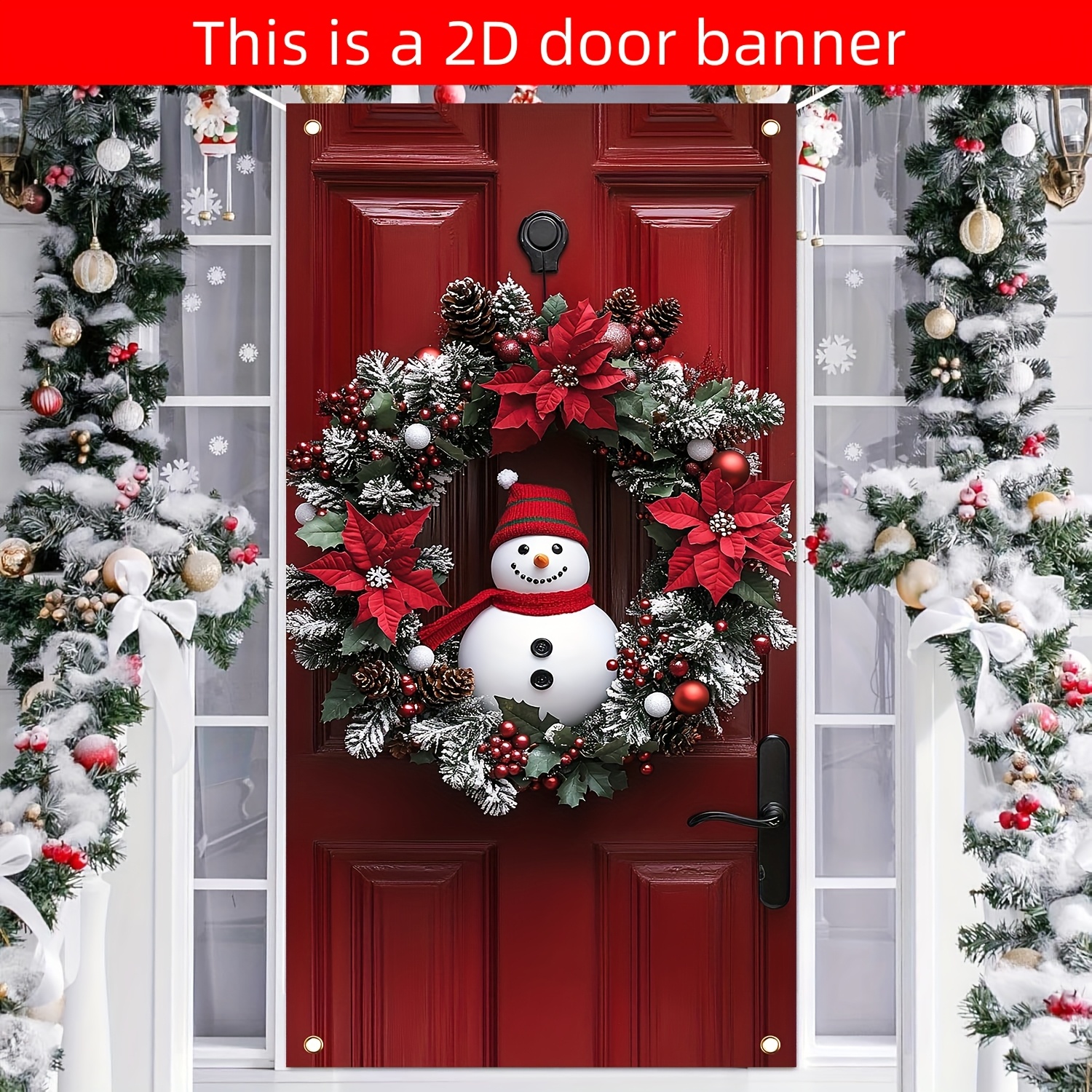 

2d Door Banner 1pc, Polyester Snowman Wreath, 35.4x70.8 Inches, Hello Winter Christmas Door Cover, 2d Door Hanging, Photo Booth Prop, Indoor & Outdoor Party Decoration, No Electricity Needed