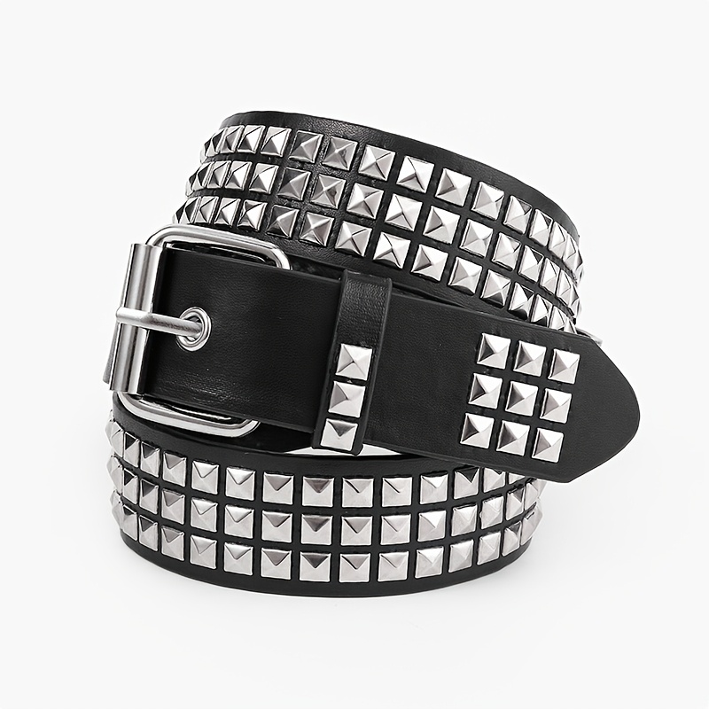 TEMU A Punk-style Pyramid Studded Belt, Unisex Gothic Emo Rock Jeans Accessory, Y2k Grunge Style Belt For Music Festivals, Live House Performances,