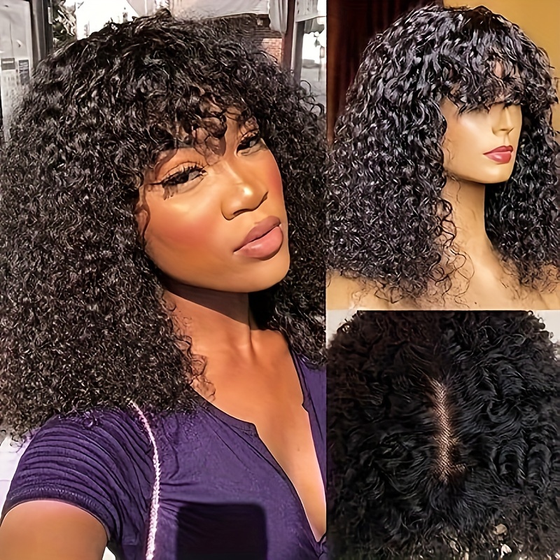 

Bob Wig Human Hair With Bangs New Upgraded 2x1 Hd Lace Glueless Wigs For Women 180% Density Curly Bob Wigs Human Hair Wig For Women 100% Human Hair Wigs