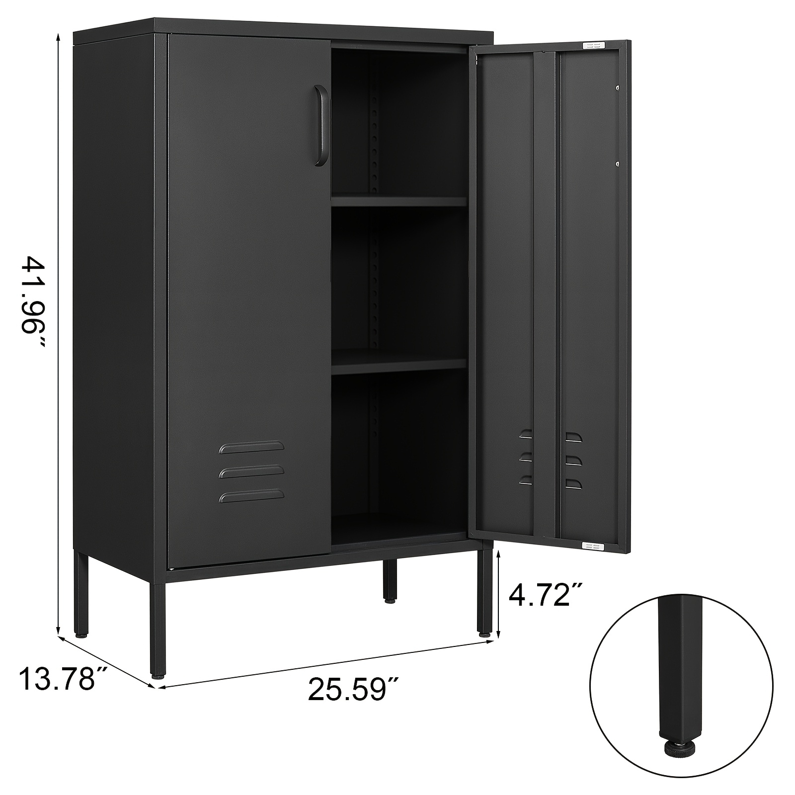 TEMU Metal Locker Storage Cabinet, Black Accent, Pantry Cabinet With Doors, Locker For Living Room, Kitchen, Office