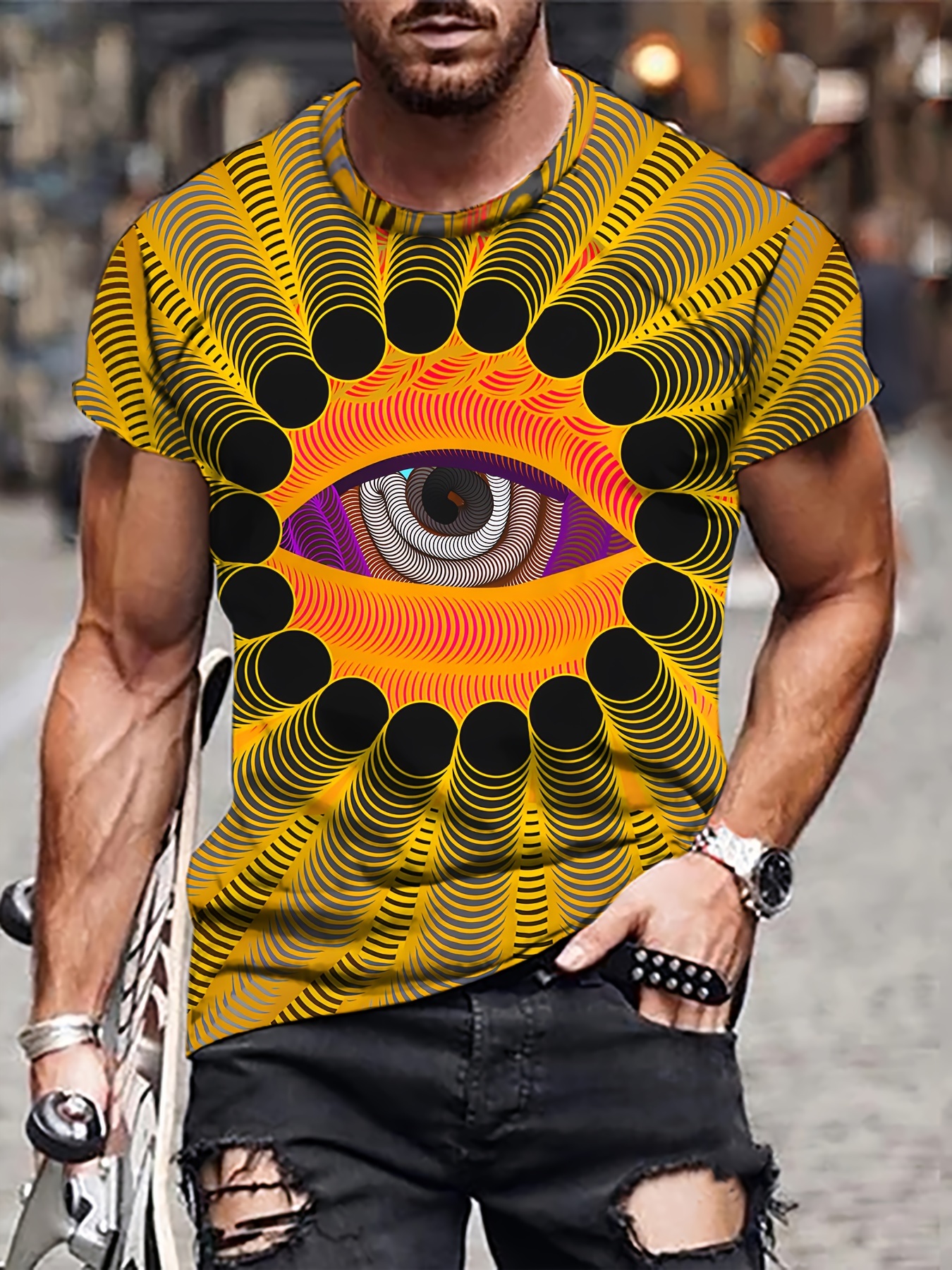 Colorful Eye 3d Pattern Men's Outfits Comfy T shirt Casual - Temu Canada