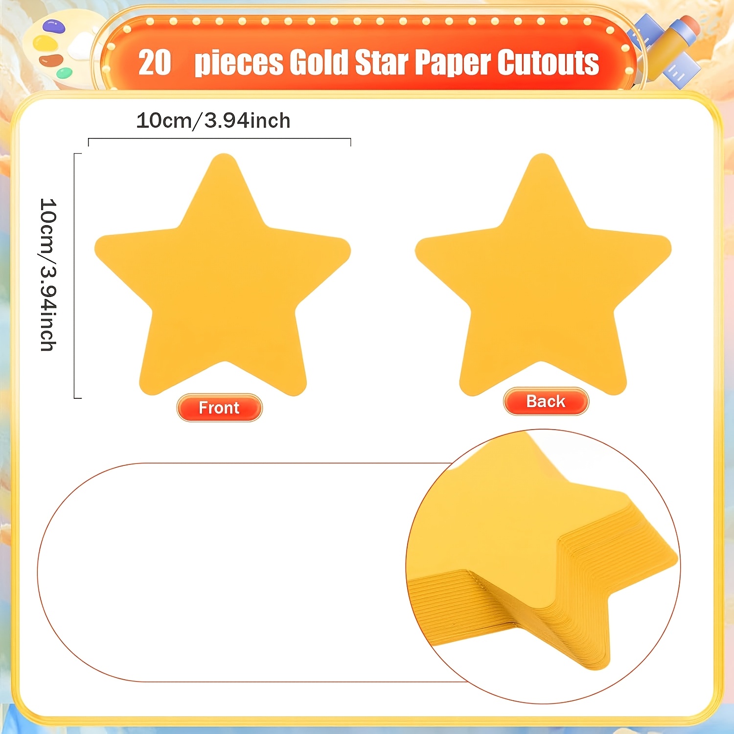 Image of 20pcs Cutouts 4 Inch Double-sided Yellow Paper Stars, Die-cut Star Shapes For Bulletin Board, Classroom Wall Decor, Projects, Party & Event Decorations