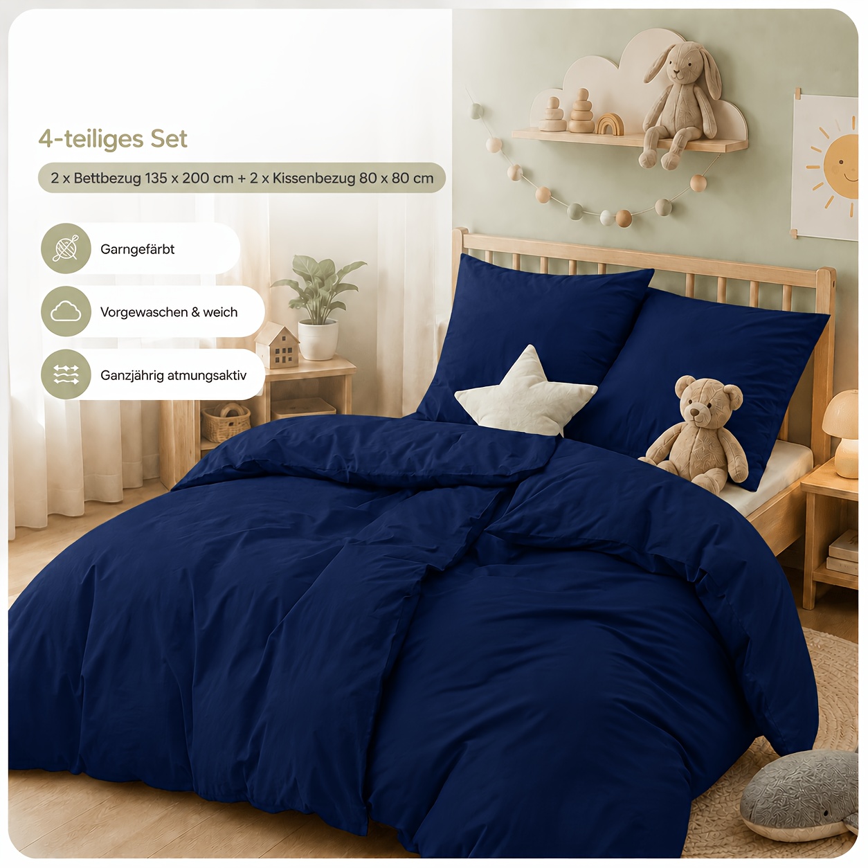 Image of 4pcs Cotton Duvet Cover Set, Includes 2 Duvet Covers And 2 Pillowcases, Soft Breathable Bed Use Quilt Cover Set, 60° Machine Washable Skin-friendly Bedding For Kids , For Bedroom