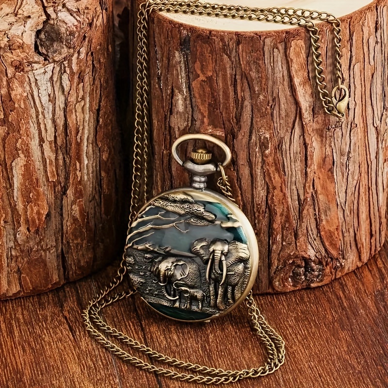 vintage bronze   pattern pocket watch quartz pocket watch with necklace round dial clock clothing   gift souvenir details 1