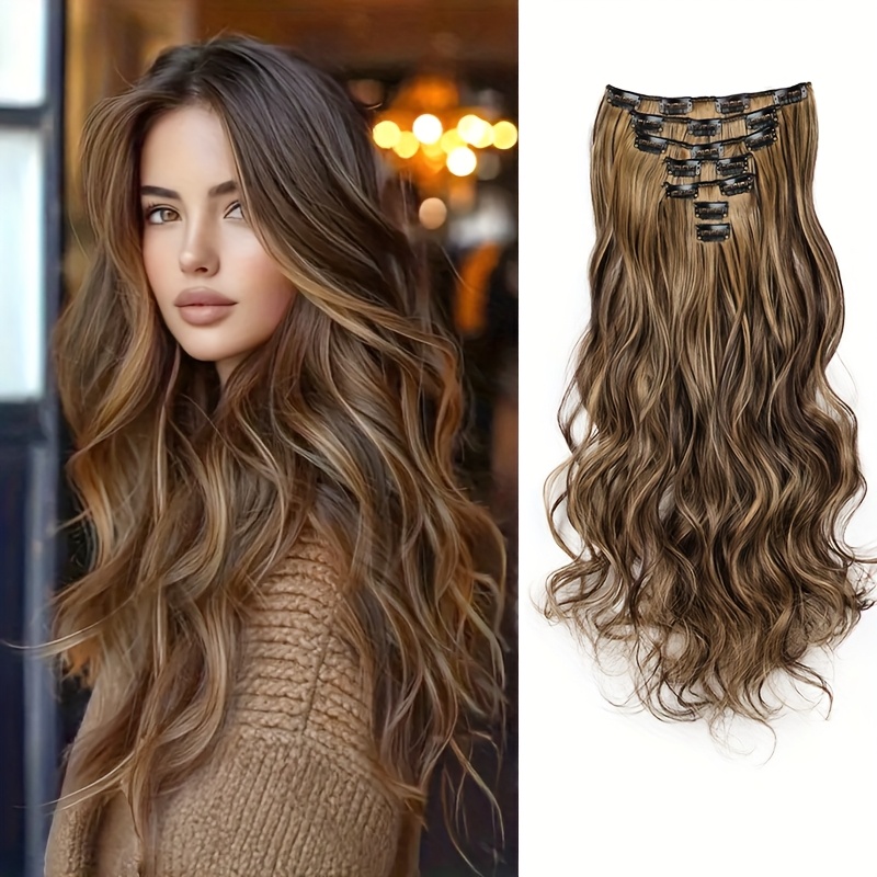 elegant mixed   in hair extension for women 16 clips long wavy curly synthetic hairpiece for   styling details 7
