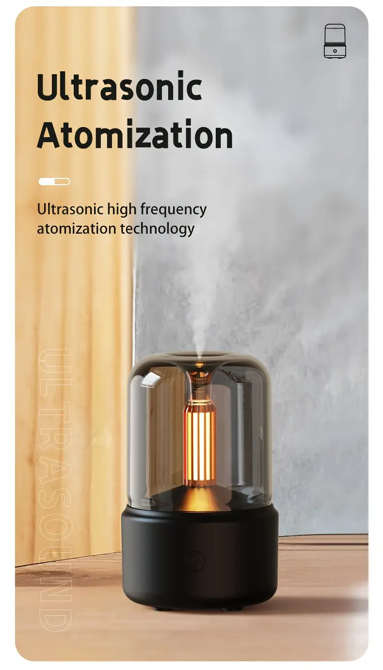 essential oil diffuser with simulated candlelight water shortage power outage protection ultrasonic atomization suitable for 10 20m usb powered key control no battery included details 3